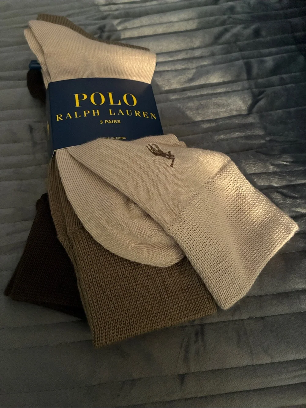 Polo by Ralph Lauren Men’s Socks Trio in Cream, Brown, Tan
